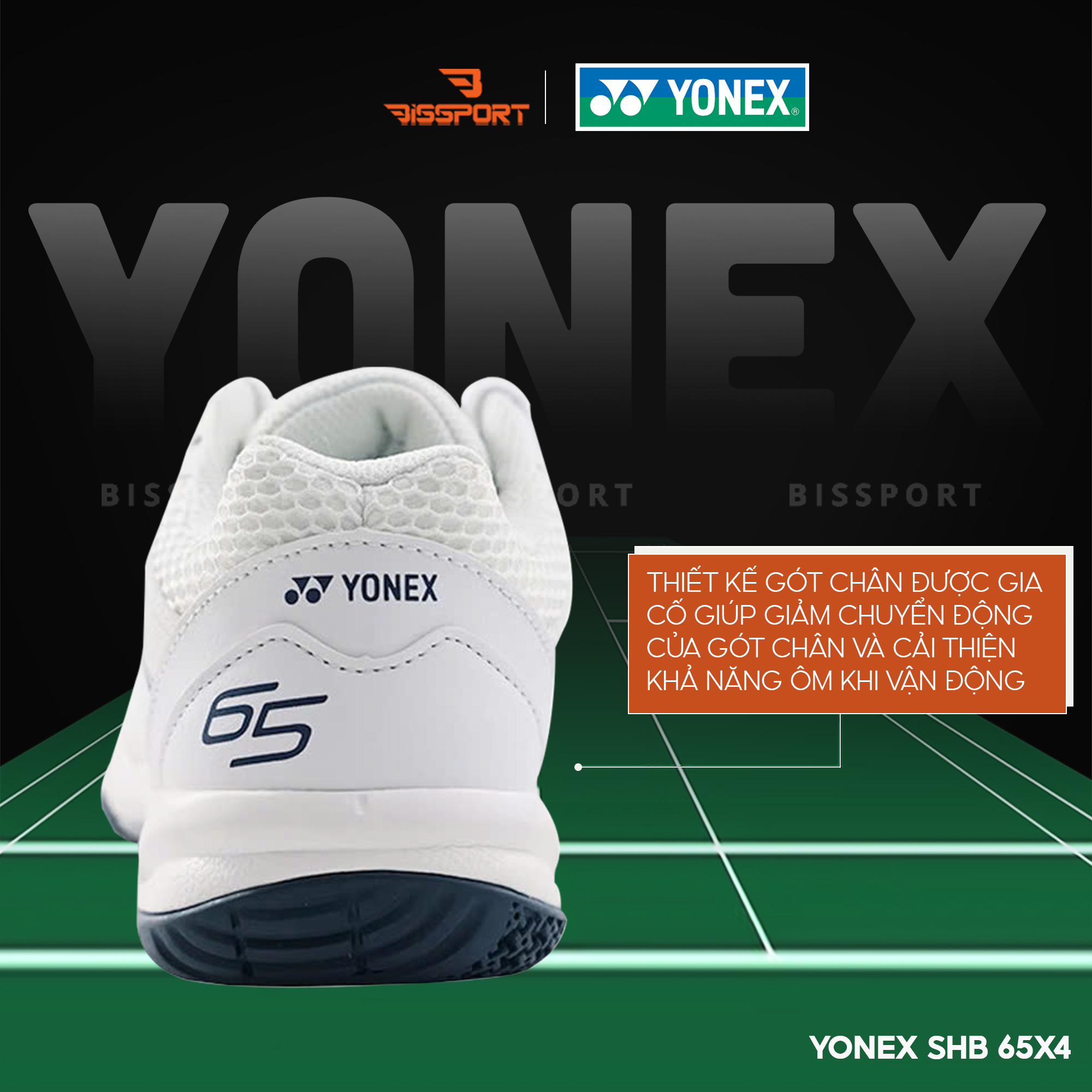 Giày Cầu Lông Yonex 65X4 VA Chính Hãng - Trắng Xanh Lá - Fit Chân - Độ Bám Tốt - Êm Đệm Mây - Chống Chấn - Thoáng Mát